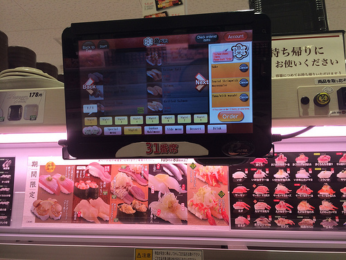 Conveyor belt sushi by magerleagues, on Flickr